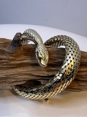 Whiting & Davis Serpent Snake Mesh Bracelet Gold Coil Wrap Vintage Signed